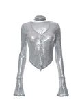 Dodobye-Gary Sequin V Neck Hanky Hem Long Sleeve Blouse