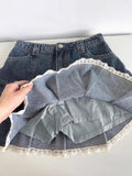 Dodobye Women Blue A-line Denim Skirt Vintage Aesthetic Y2k Patchwork Lace Jean Skirt Harajuku Korean Cowboy Skirts 2000s Clothes Summer