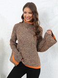 christmas outfit Dodobye Casual Long Sleeves Loose Contrast Color Half Turtleneck Sweater Tops