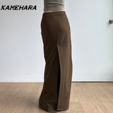 Dodobye Japanese Retro Brown Spicy Girl Split Hip Half Skirt Low Waist One-piece Slim Fit Slimming Knitted Long Skirts Female Y2k