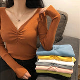 Dodobye Sexy V Neck Women Sweater Autumn Knitted Pullover Jumper Chic Soft Korean Slim Long Sleeve Female Basic Top New