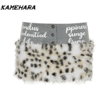 Dodobye Sexy Low Waist Leopard Print Fur Patchwork Letter Print Heavy Waist Spicy Girl Lifting Hip Short Skirt Female Clothing