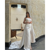 Dodobye Customized White Beaded Side Slit Veil robes de soirée Strapless Satin Party Dresses Floor-Length Trailing Prom Dress-(PRE-ORDER)