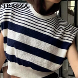 thanksgiving outfit Dodobye 2024 Spring Summer Casual Knitted Striped Women Suit Fashion Vintage O Neck Sleeveless Short Tops+Chic Short Pencil Skirt