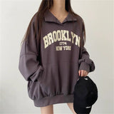 christmas outfit Dodobye Polo Color Letter Print Oversized Sweatshirt