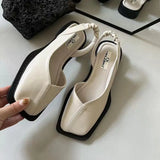 Dodobye Fashion Ladies Elastic Band Flat Heel Women Summer Elegant Ladies Sandals Shallow Party Shoes Square Heel Square Toe