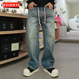 Dodobye American Retro Vintage Men'S Small Curved Knife Jeans, Men'S Autumn New Style, Loose Wide Leg Drawstring Hanging Casual Pants