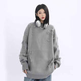 Black Friday Dodobye Fall Long Sleeve Hole Knit Sweaters Women Y2K Fashion Streetwear Tassels O Neck Solid Pullovers Bf Korean Oversized Loose Jumper