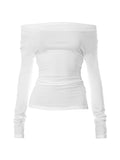 Dodobye-Solid Color Stacked Neck Backless Lacing Long Sleeve Tee