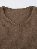 Dodobye-Solid V Neck Slit Rolled Sweater