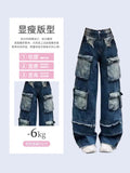 Dodobye Women Blue Cargo Jeans Korean Harajuku Y2k Vintage Denim Trouser 90s Aesthetic High Waist Cowboy Pants 2000s Trashy Clothes 2025