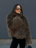 christmas outfit Dodobye 2024 Dark Green Chic Stand Collar Fluffy Faux Fur Coat Women's Fashion Full Sleeve Winter Warm Short Jacket Female New Outerwear