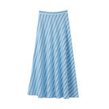 Dodobye Elegant Stripe Print Skirt Set Women Fashion Belt Lantern Sleeve Shirt Pleated Long Skirts 2024 Spring Summer Casual Lady Outfit