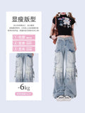 Dodobye Women's Blue Y2k Cargo Jeans Baggy Harajuku Oversize Denim Trousers Vintage Jean Pants Japanese 2000s Style Trashy Clothes 2025