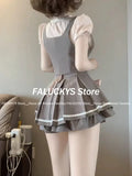 Dodobye 2025 Japanese Kawaii Lolita 3 Piece Set Women Preppy Slim Striped Blouse + French Retro Vest + Sweet Cute Bow A-line Mini Skirts