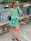 thanksgiving outfit Dodobye Embroidery Print Top Skirt Sets Women Green O-neck Lantern Sleeve Crop Tops Short Skirt Female 2024 Summer Chic Lady Outfits