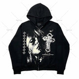 thanksgiving outfit Dodobye Y2K Punk Style Printed Oversized Sweatshirt American Retro Goth Graphic Zipper Hoodie Men High Street Harajuku Casual Jacket New