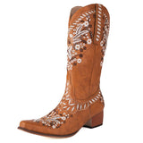 thanksgiving outfit Dodobye Leisure Female Boots Toe Block Heels 4.5cm Slip On Embroider Size 41 42 43 Daily Mid Calf Booties