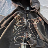 Dodobye Gothic skeleton print hoodies women zipper sweater dark series old rock street hiphop American retro women Y2K  hoodies