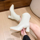 Dodobye High heels female thick heel pointed short boots white female boots 2024 new autumn and winter female boots French fashion skinn