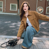 thanksgiving outfit Dodobye Coffeechamois Leather Chic Jacket 2024 Autumn New Simple Style Blogger Ins Sense Fresh Top Loose Fit Short Outerwear