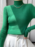 christmas outfit Dodobye Casual Skinny Long Sleeves Solid Color Half Turtleneck Sweater Tops