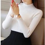 Dodobye 2024 AutumnWomen Mock Neck Ruffles Sweater Long Sleeve Knitted Bottoming Solid Pullovers Stripe Casual Sweater For Women