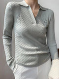 Dodobye-Solid V Neck Ribbed Splice Sweater