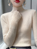 christmas outfit Dodobye Casual Skinny Long Sleeves Solid Color Half Turtleneck Sweater Tops