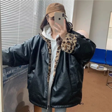 thanksgiving outfit Dodobye Double-Sided Wear Leopard Slippers Thickened Plush Jacket Women's Winter New Style Hong Kong Flavor Vintage PU Leather Cotton-Pa