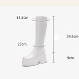 thanksgiving outfit Dodobye Stretch Women Knee High Boots Toe Chunky Heels 9cm Platform Hill Size 42 43 Sexy Knee High Booties