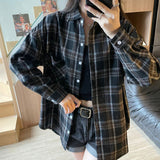 Dodobye Harajuku Y2k Plaid Shirt Women Streetwear Loose Long Sleeve Vintage Blouse American Oversize Casual Bf Single Breasted Tops