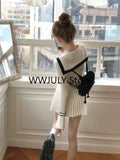 Dodobye Korea Fashion Knitted Suit Office Lady 2025 Autumn Button Casual Sweater Tops Slim Y2k Mini Skirt Party Elegant 2 Piece Set Chic