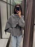 christmas outfit Dodobye 2024 Fashion Grey Scarf Collar Jacket For Women Autumn Elegant Loose Long Sleeve Short Coat New Female Classic Casual Streetwear