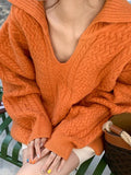 Dodobye-Solid V Neck Cable Knit Sweater