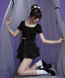 Dodobye Black Lady Tiered Short Skirt