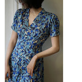 Dodobye Ultramarine Floral Pattern Vintage Dress That Secretly Blooms Quietly