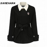 Dodobye Japanese Shibuya Streetwear Black Suit Jacket for Women Autumn Winter Small Waist College Style High-end Two-piece Sets