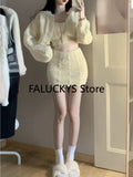 Dodobye 2025 Autumn Sweet Skirt 3 Piece Set Office Lady Casual Blouse + Slim Sexy Vest + Women Party Mini Skirt Korean Fashion Chic