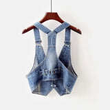 Dodobye 2025 Summer Vintage Sling Denim Vest Women Waistcoat Casual Cowboy Sleeveless Jacket Korean Slim Short Jeans Vests Coat