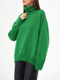 christmas outfit Dodobye High-Low Long Sleeves Solid Color Split-Joint High Neck Sweater Tops