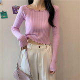 Black Friday Dodobye Autumn Slim Knitted Crop Sweaters Women Fashion Solid Long Sleeve Square Collar Pullovers Korean All Match Chic Casual Sweaters