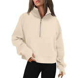 Black Friday Dodobye Casual Half Zipper Plush Hoodies Women Loose Solid Lapel Pockets Sweat Shirt Female Autumn Chic Warm Sports Yoga Outwear