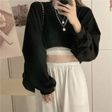 Dodobye Streetwear Women Sexy Solid Cropped Sweatshirts Oversize Loose Harajuku BF Pullovers Spring Korean Chic Casual Y2k Tops