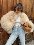 christmas outfit Dodobye Chic Fluffy Faux Fur Women's Warm Cropped Coat Elegant Long Sleeve Thick Thermal Furry Jacket 2024 New Winter Fashion Streetwear