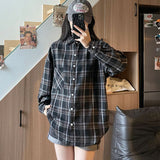 Dodobye Harajuku Y2k Plaid Shirt Women Streetwear Loose Long Sleeve Vintage Blouse American Oversize Casual Bf Single Breasted Tops