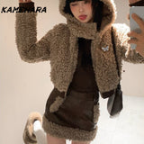 Dodobye Japanese E-girl Gothic Autumn Winter Cute Rabbit Ears Thickened Warm Plush Coat with Plush Skirt Two Piece Sets Платье