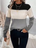 christmas outfit Dodobye Long Sleeves Contrast Color Round-Neck Pullovers Sweater Tops