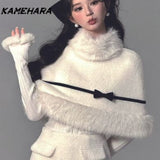 Dodobye Autumn French High-end Fashion 3-piece Set Fur Collar Shawl Style Bow Top Harajuku Style Half Skirt High-end Y2k Sets