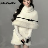 Dodobye Autumn French High-end Fashion 3-piece Set Fur Collar Shawl Style Bow Top Harajuku Style Half Skirt High-end Y2k Sets